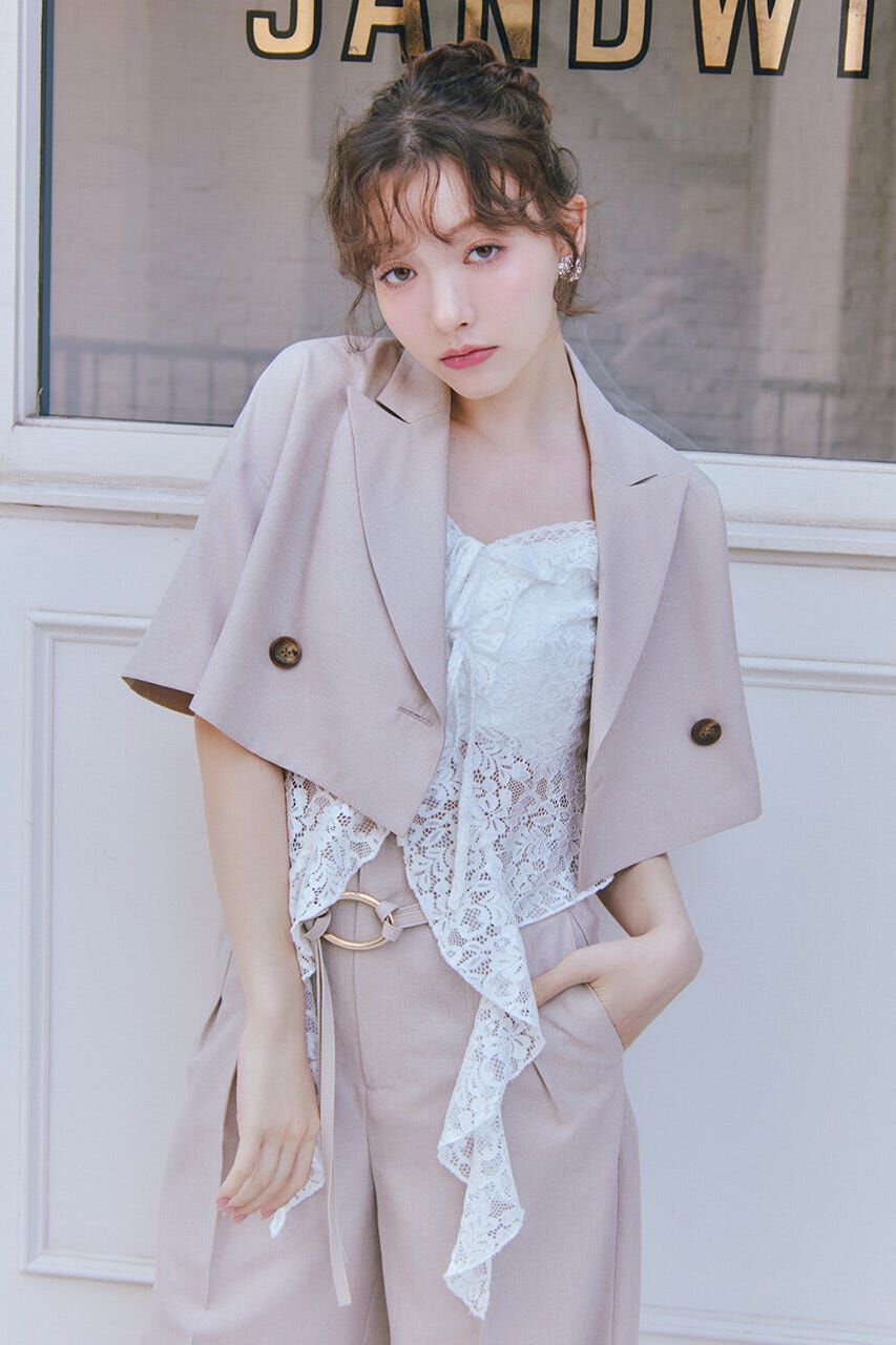 rienda「リネンライククロップドハーフスリーブジャケット」|その他|BEG