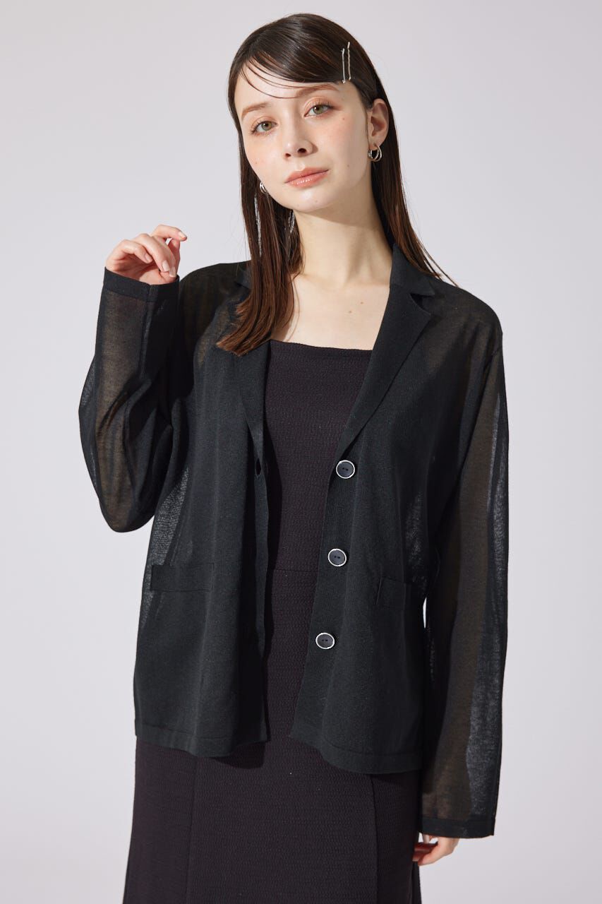 rienda「テーラーカラーシアーニットカーディガン」|カーディガン|BLK