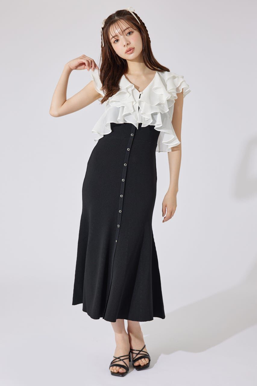 rienda「フリルブラウスセットニットマーメイドワンピース」|ワンピース|BLK