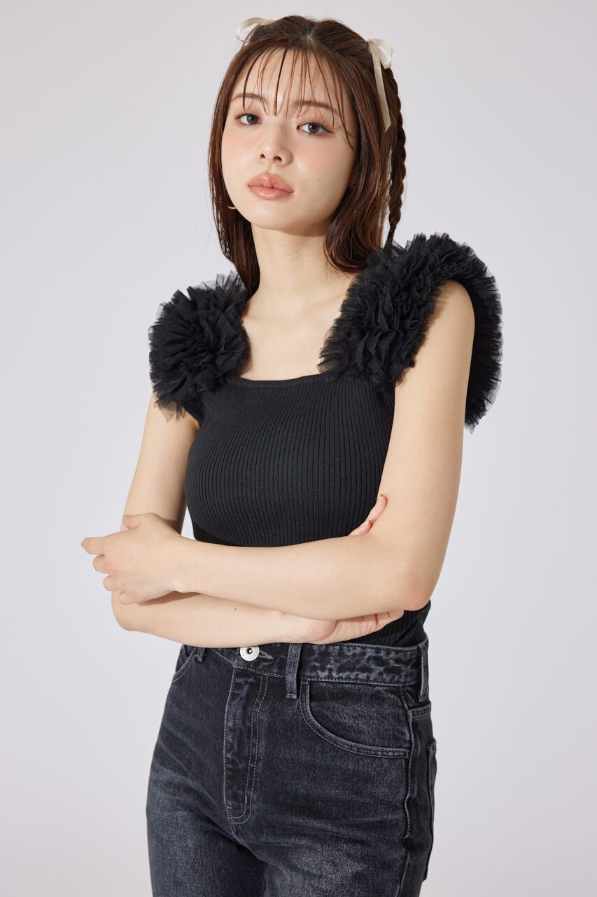 rienda「ショルダーチュールコンビニットトップス」|タンクトップ|