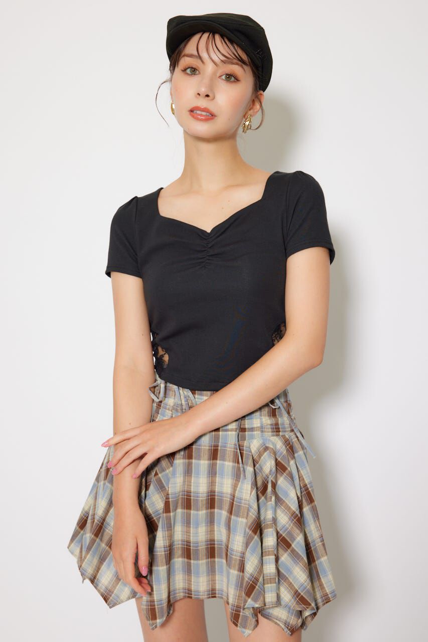 rienda「レースカッティングタイトトップス」|Tシャツ・カットソー|