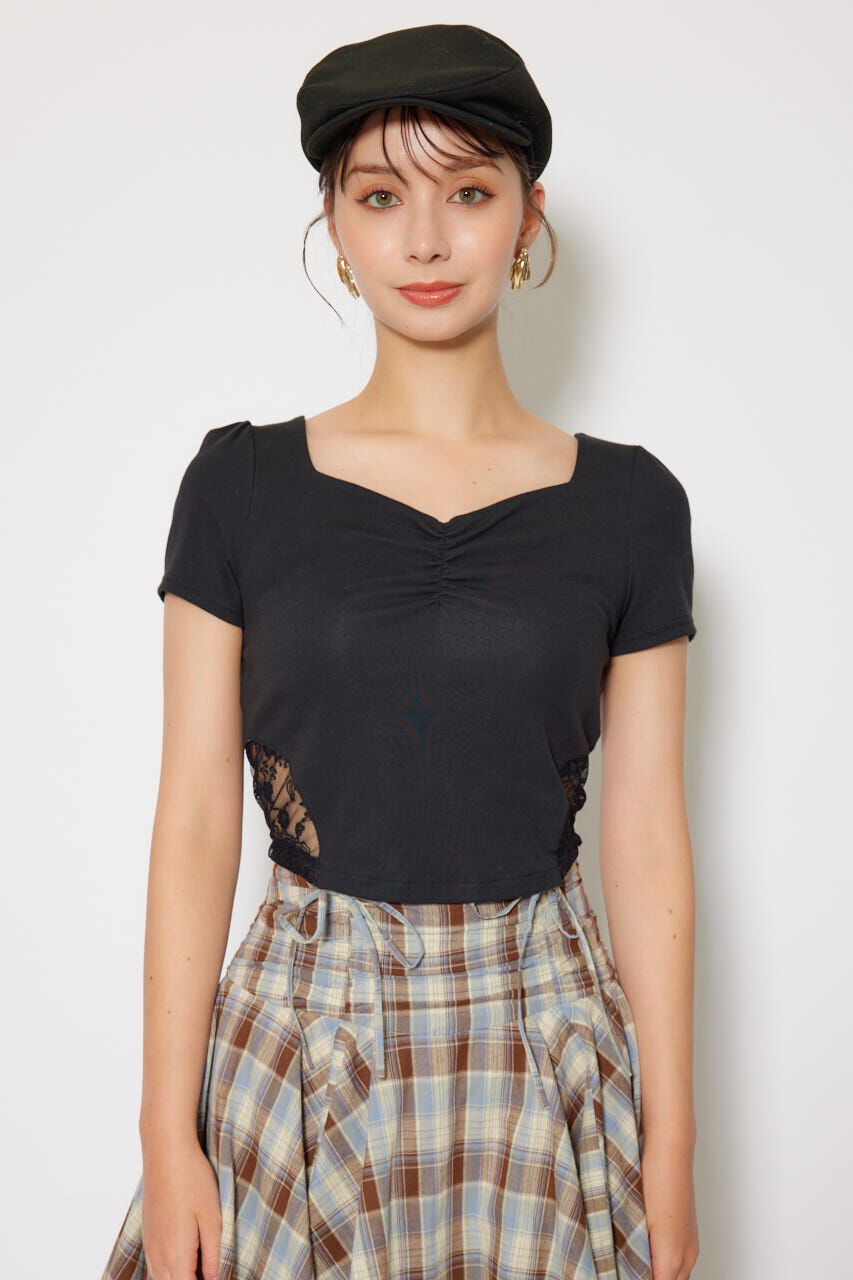 rienda「レースカッティングタイトトップス」|Tシャツ・カットソー|