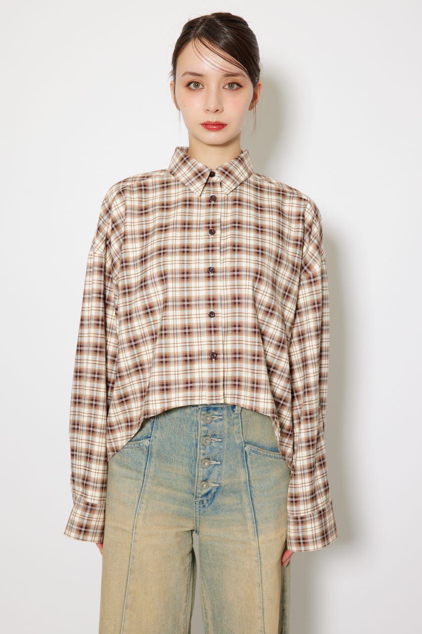 rienda「フロントショートチェックシャツ」|シャツ・ブラウス|