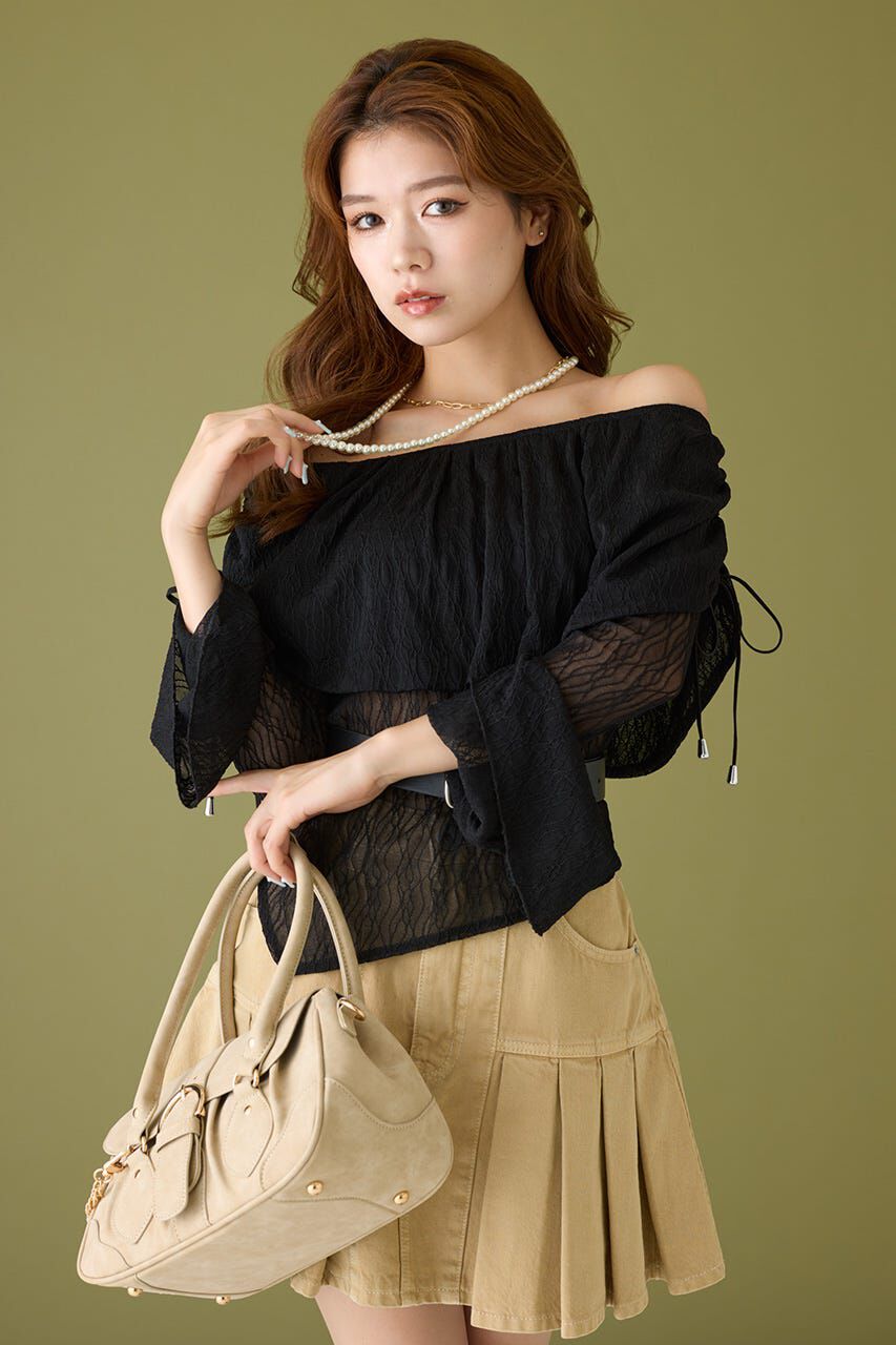rienda「シアーレースオフショルトップス」|Tシャツ・カットソー|BLK