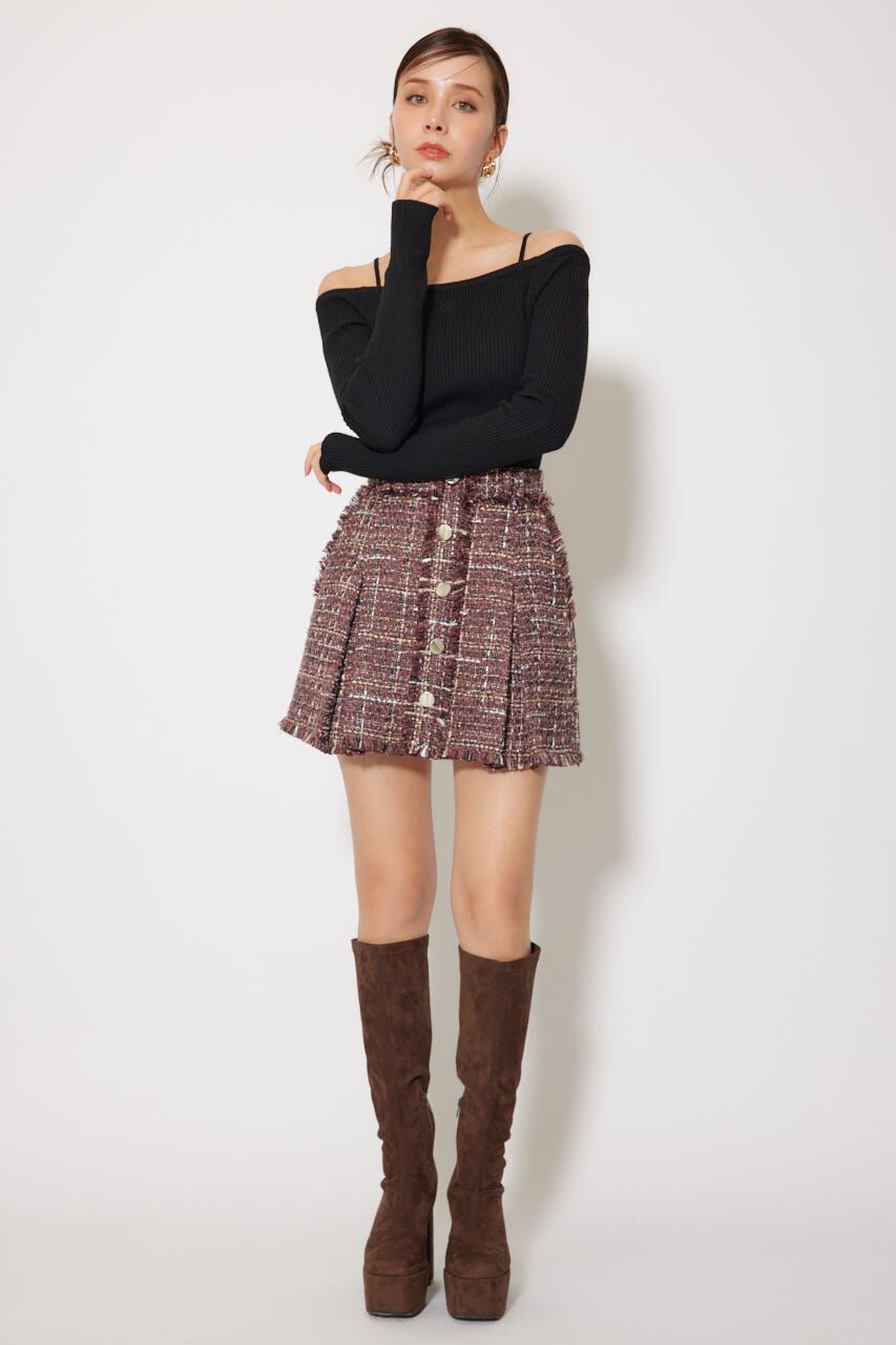 rienda「Rロゴバックリボンオフショルニットトップス」|ニット・セーター|