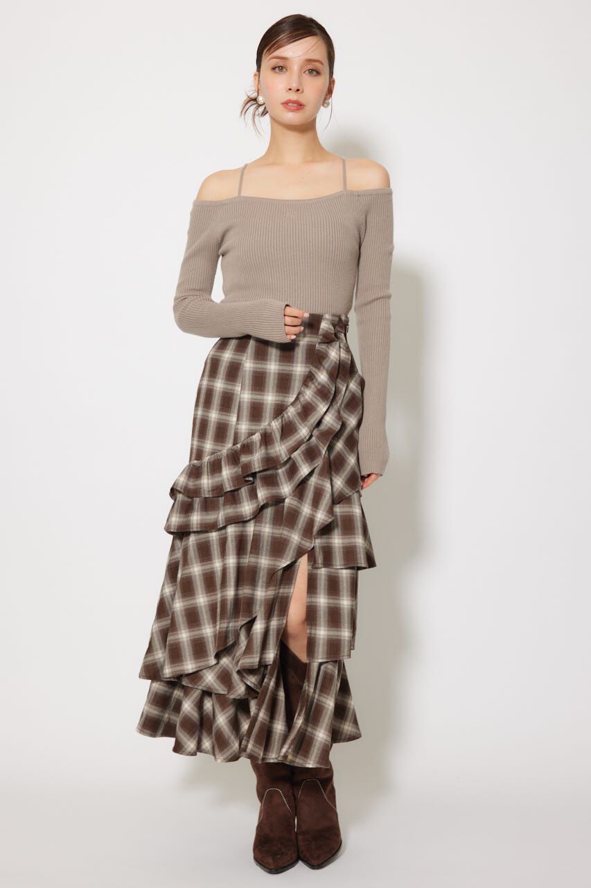 rienda「Rロゴバックリボンオフショルニットトップス」|ニット・セーター|