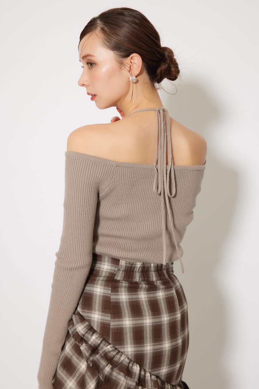 rienda「Rロゴバックリボンオフショルニットトップス」|ニット・セーター|