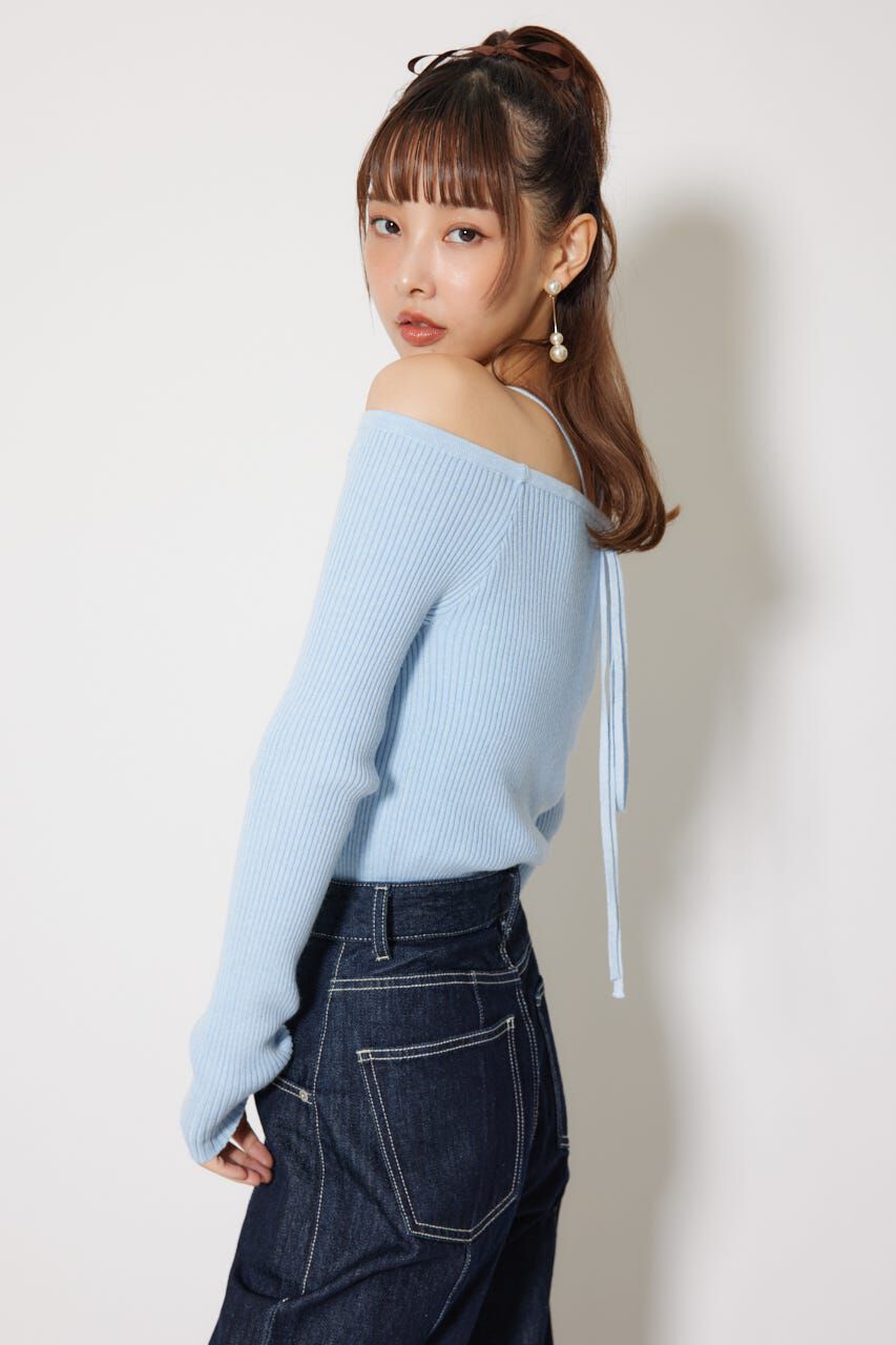 rienda「Rロゴバックリボンオフショルニットトップス」|ニット・セーター|