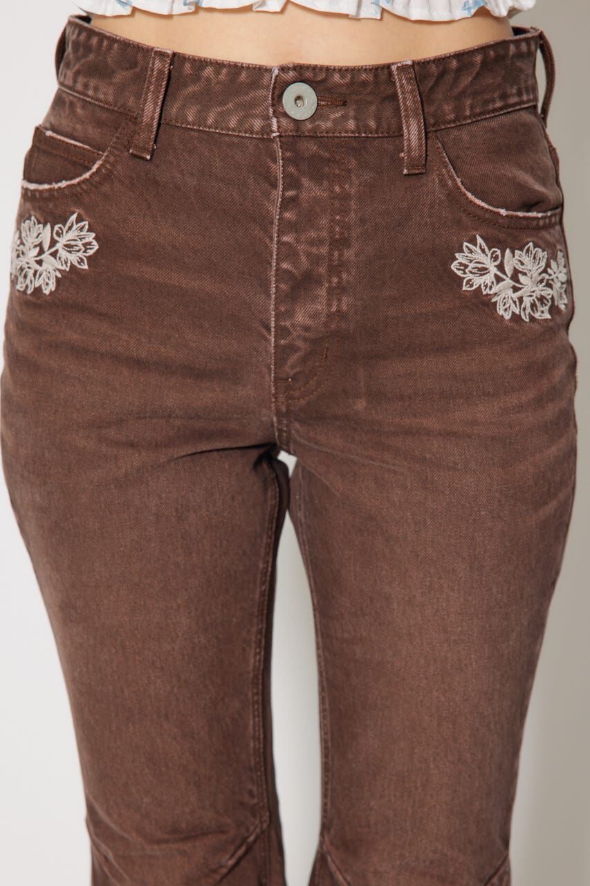 rienda「フラワー刺繍ブーツカットパンツ」|デニム|