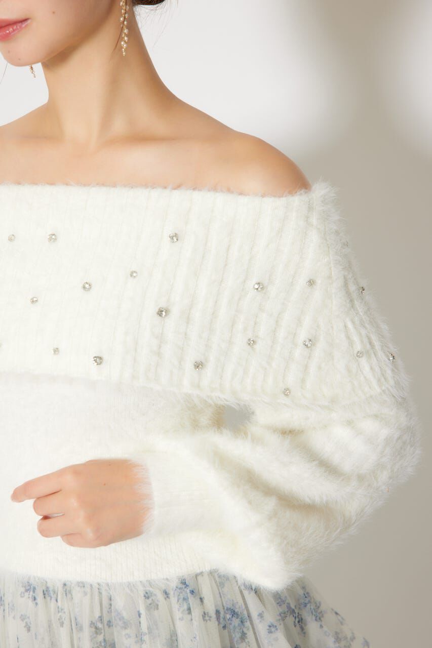 rienda「オフショルビジューシャギーニットトップス」|ニット・セーター|