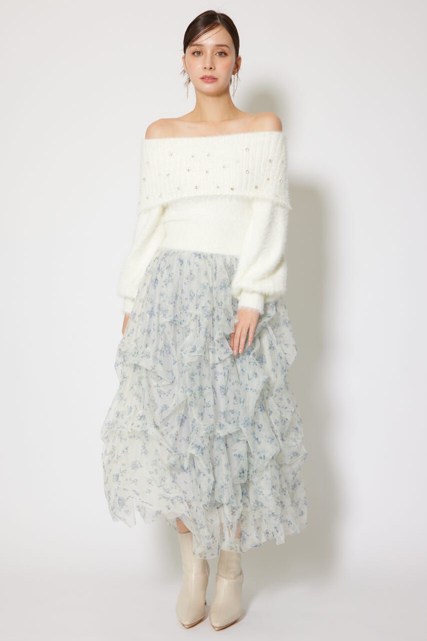 rienda「オフショルビジューシャギーニットトップス」|ニット・セーター|