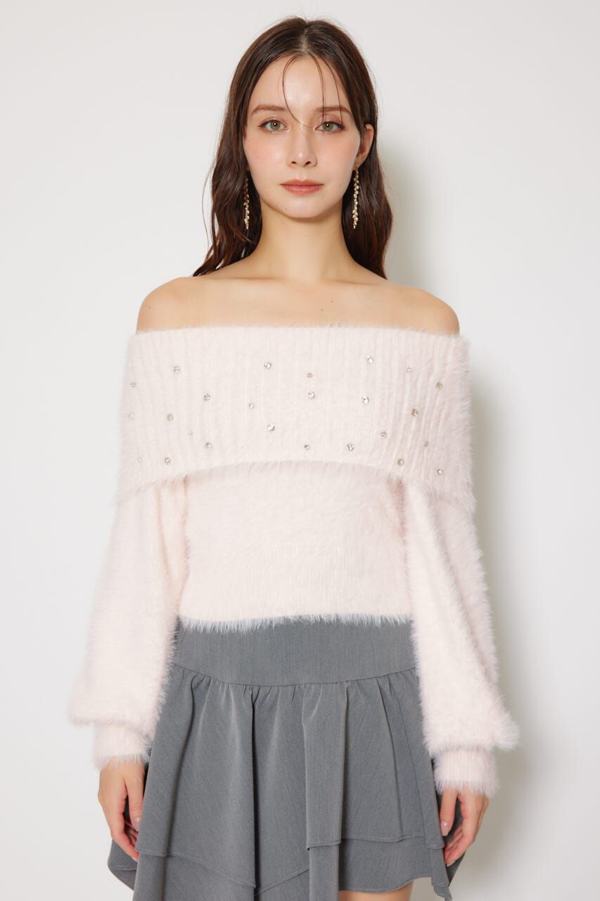 rienda「オフショルビジューシャギーニットトップス」|ニット・セーター|