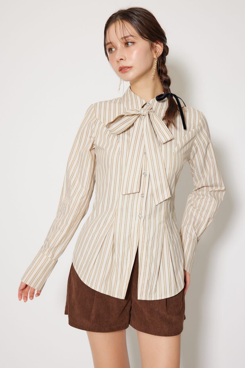 rienda「ウエストシェイプボウタイシャツ」|シャツ・ブラウス|柄BEG5