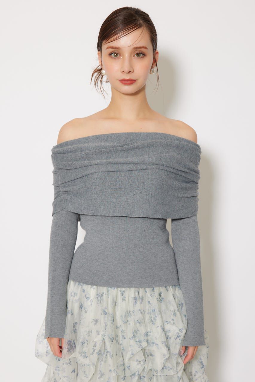 rienda「オフショルギャザーニットトップス」|ニット・セーター|