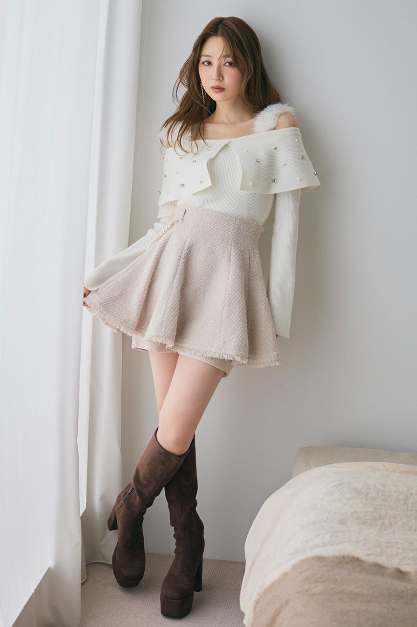 rienda「ショルダーフェイクファービジューニットトップス」|ニット・セーター|