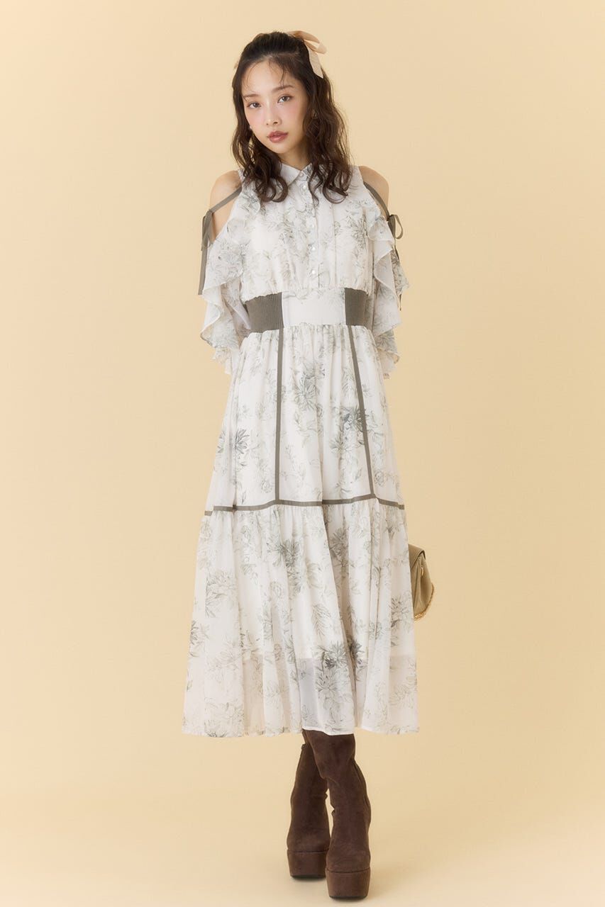 rienda「フリルスリーブニットドッキングワンピ」|ワンピース|