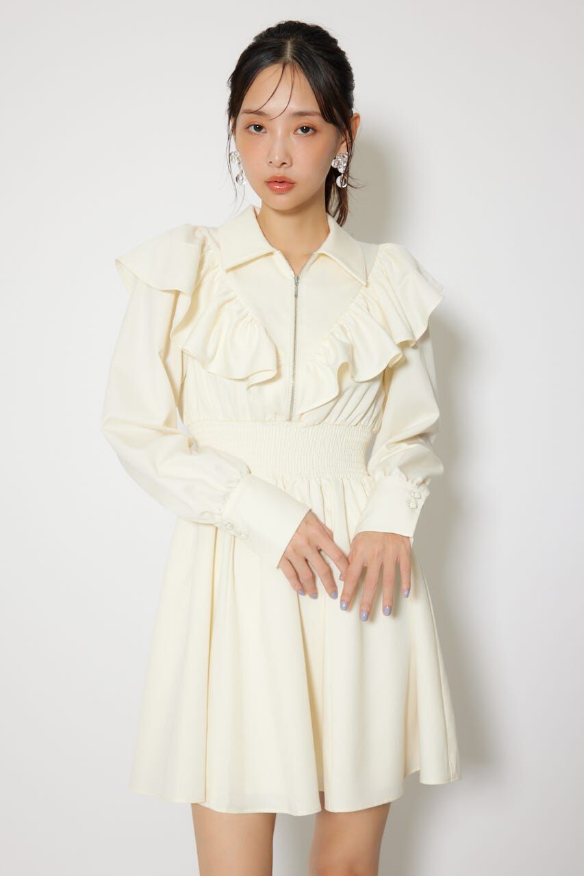 rienda「フロントZIPフリルミニシャツワンピース」|ワンピース|WHT