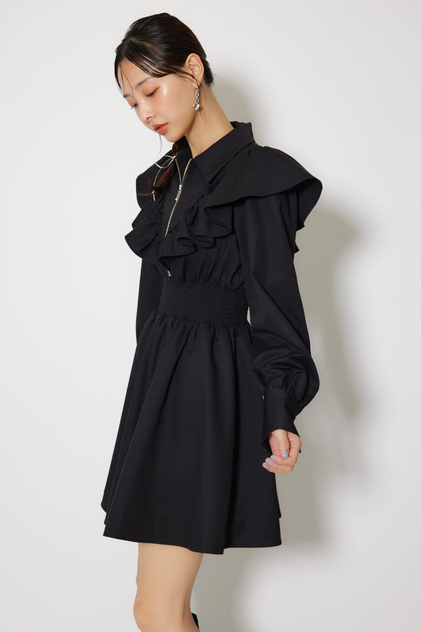 rienda「フロントZIPフリルミニシャツワンピース」|ワンピース|