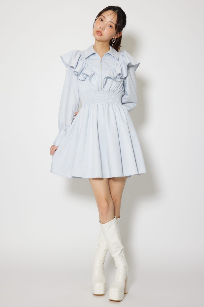 rienda「フロントZIPフリルミニシャツワンピース」|ワンピース|
