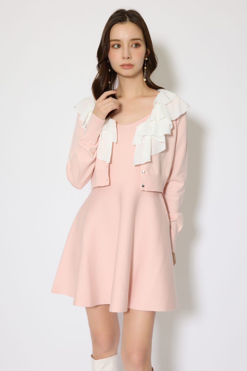 rienda「フリルカラーニットカーディガンセットワンピース」|ワンピース|