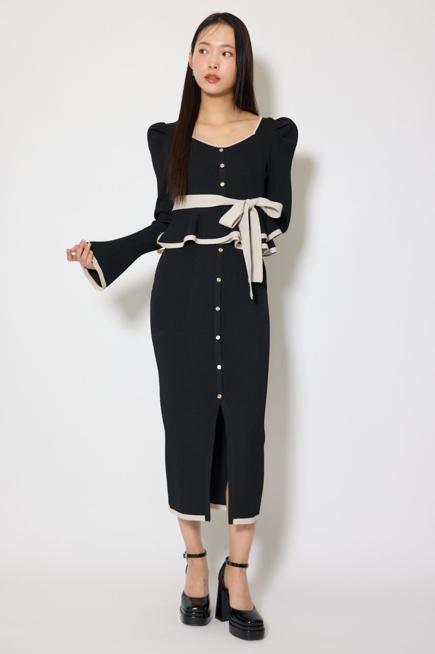 rienda「配色ペプラムタイトニットワンピース」|ワンピース|