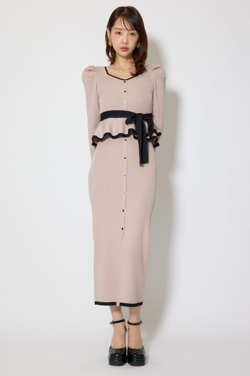 rienda「配色ペプラムタイトニットワンピース」|ワンピース|