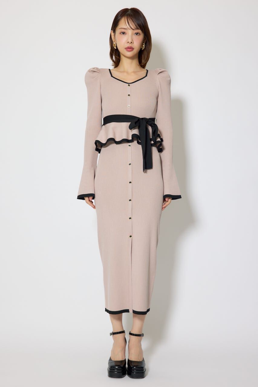 rienda「配色ペプラムタイトニットワンピース」|ワンピース|