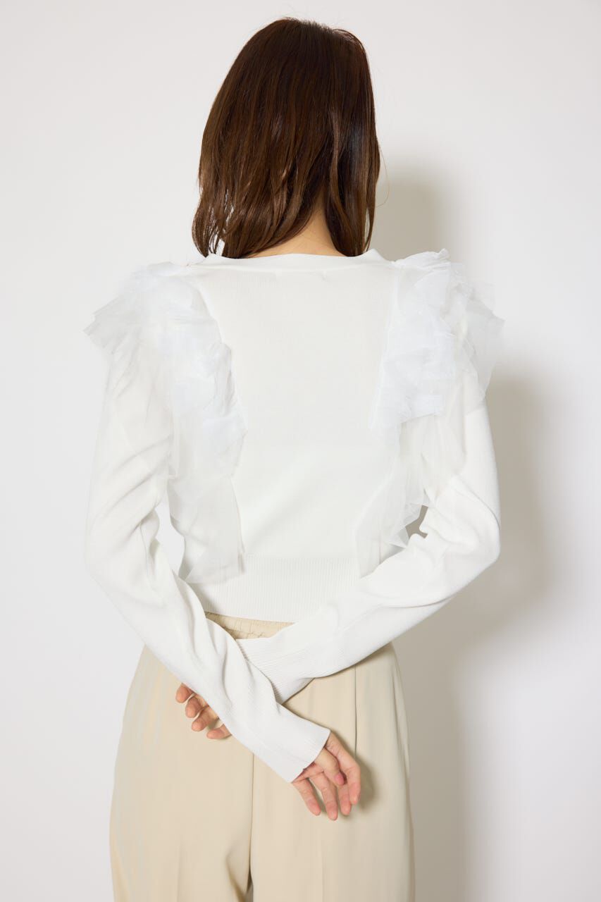 rienda「フリルチュールニットカーディガン」|Tシャツ・カットソー|