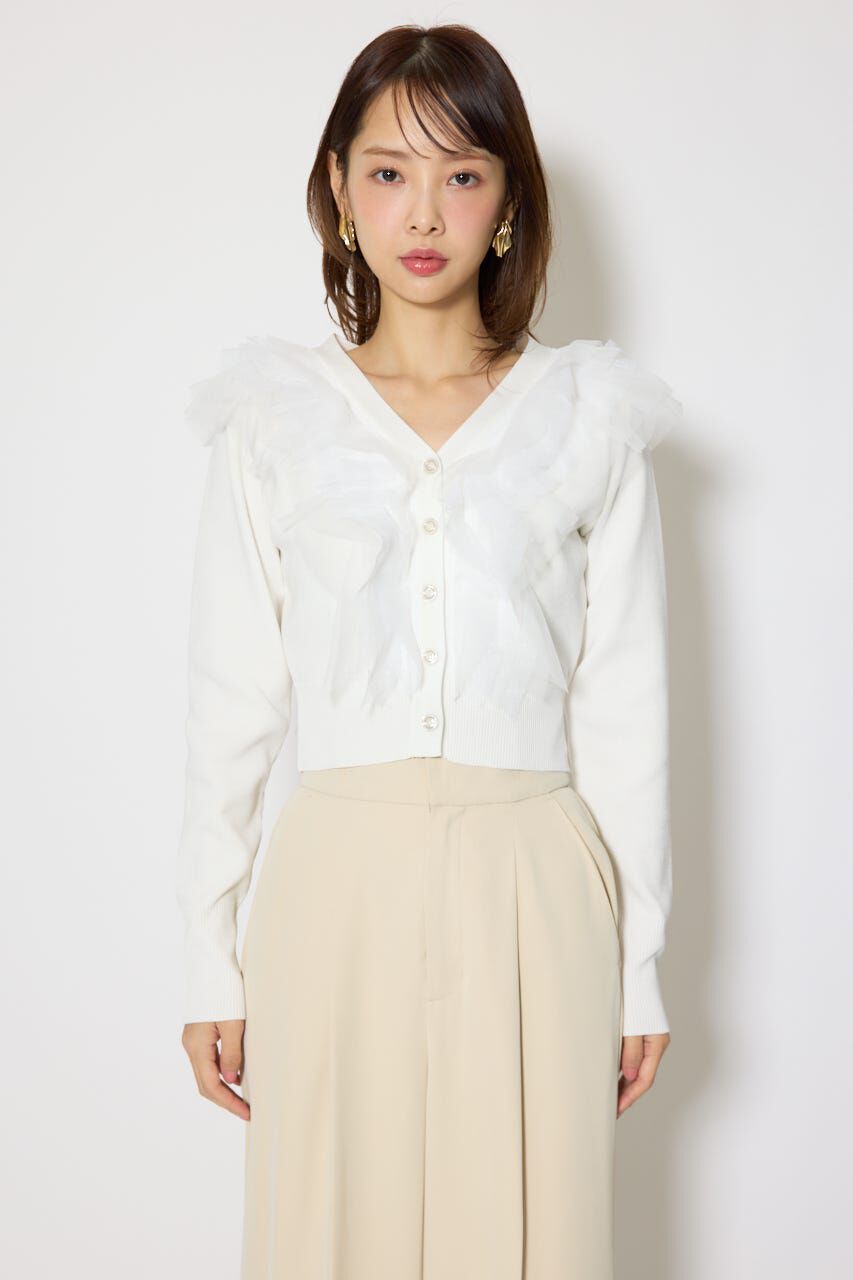 rienda「フリルチュールニットカーディガン」|Tシャツ・カットソー|