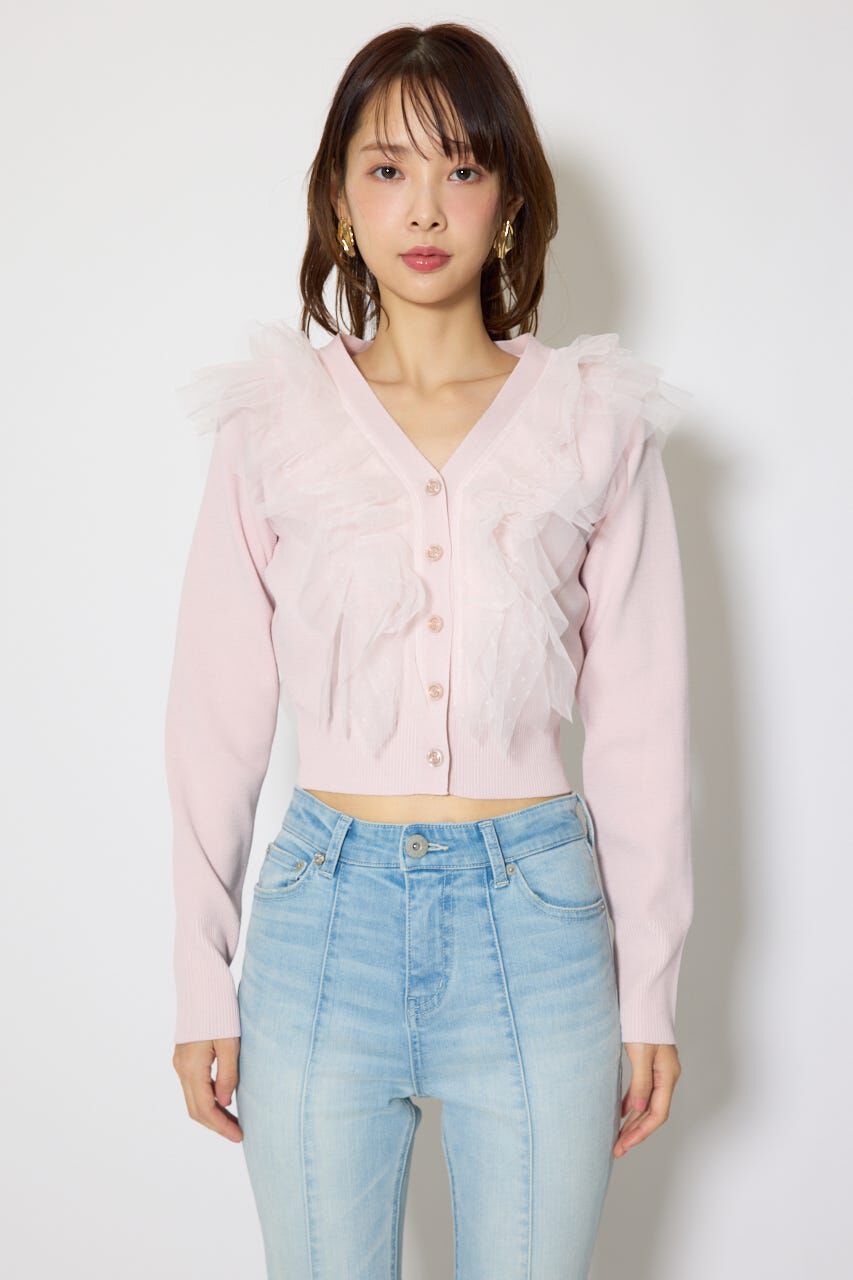 rienda「フリルチュールニットカーディガン」|Tシャツ・カットソー|