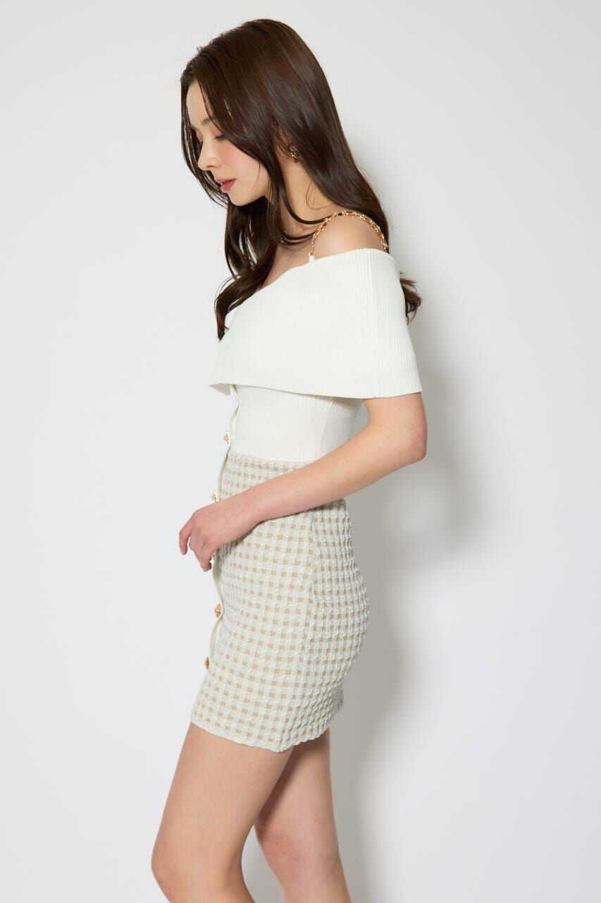 rienda「アシンメトリーツイードミニニットワンピース」|ワンピース|