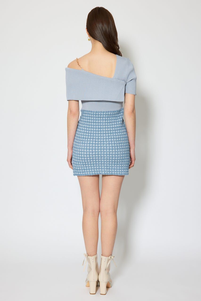 rienda「アシンメトリーツイードミニニットワンピース」|ワンピース|