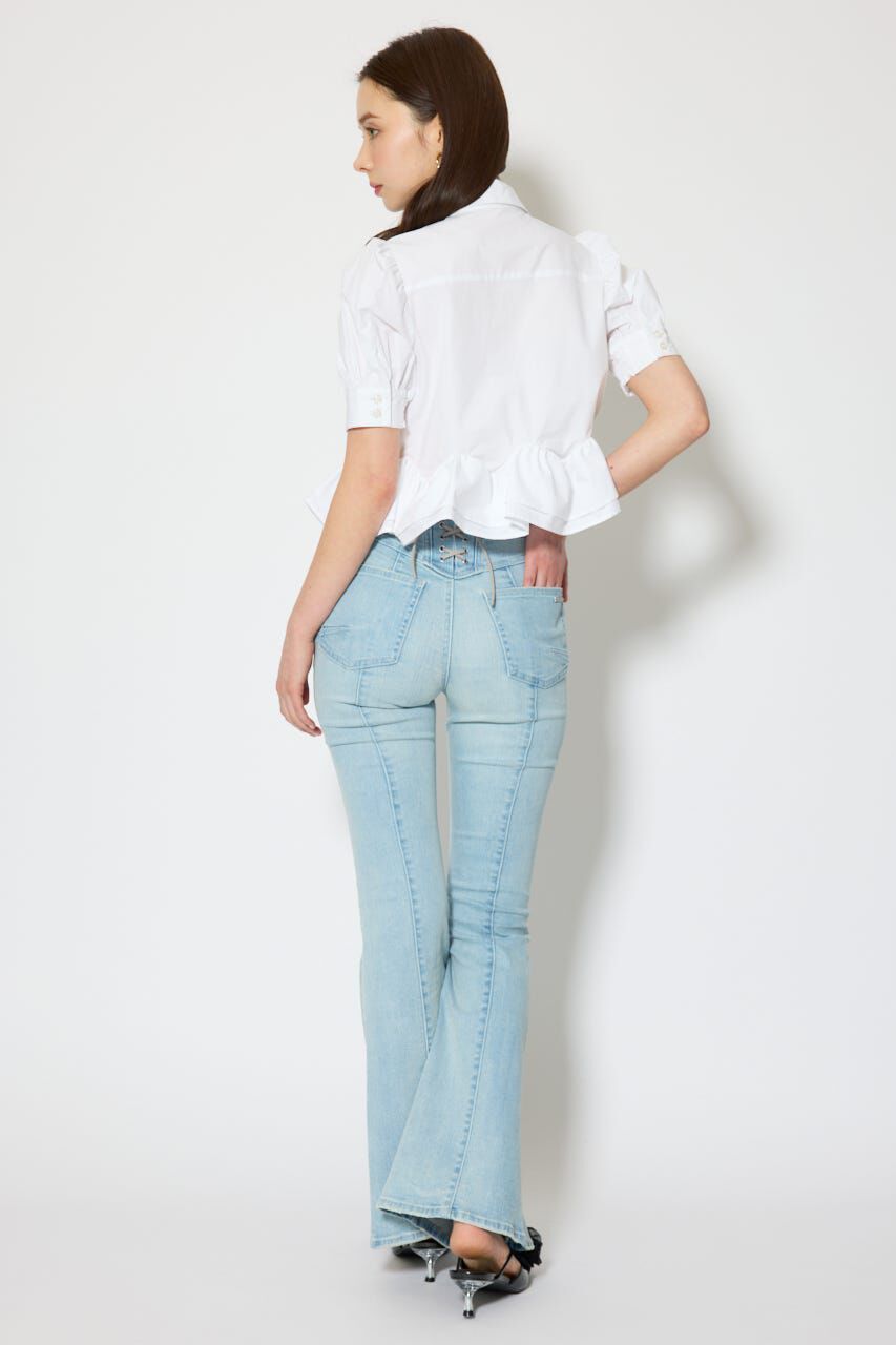 rienda「レースアップハイウエストデニムパンツ」|デニム|