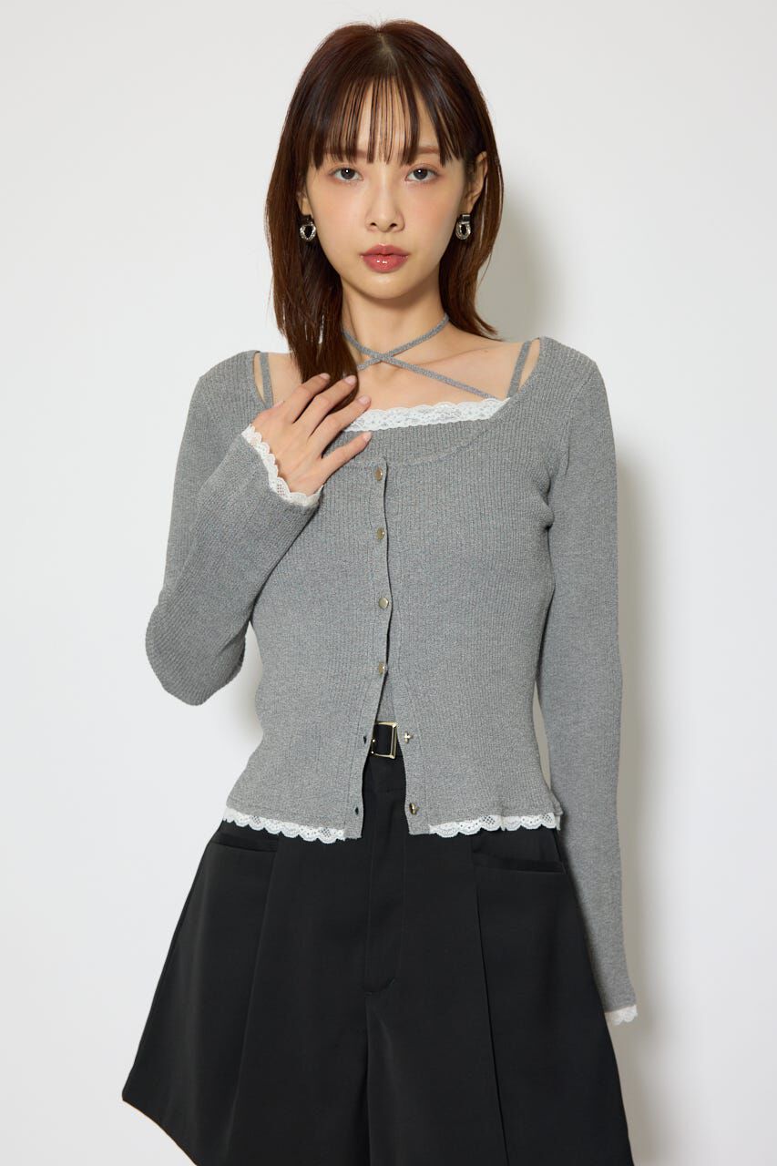 rienda「レースディティールニットカーディガンセット」|ニット・セーター|GRY