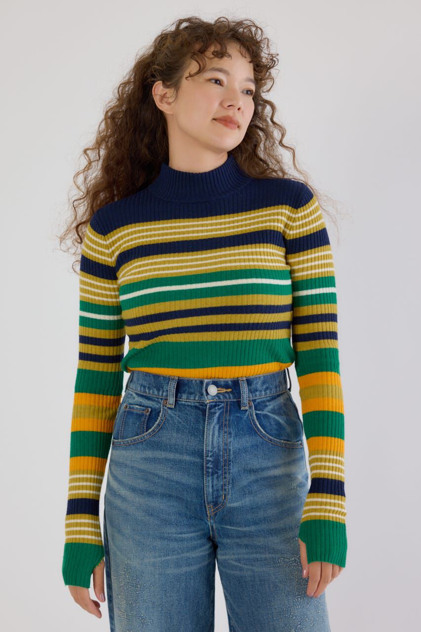 RODEO CROWNS「マルチボーダーニットトップス」|ニット・セーター|柄NVY5