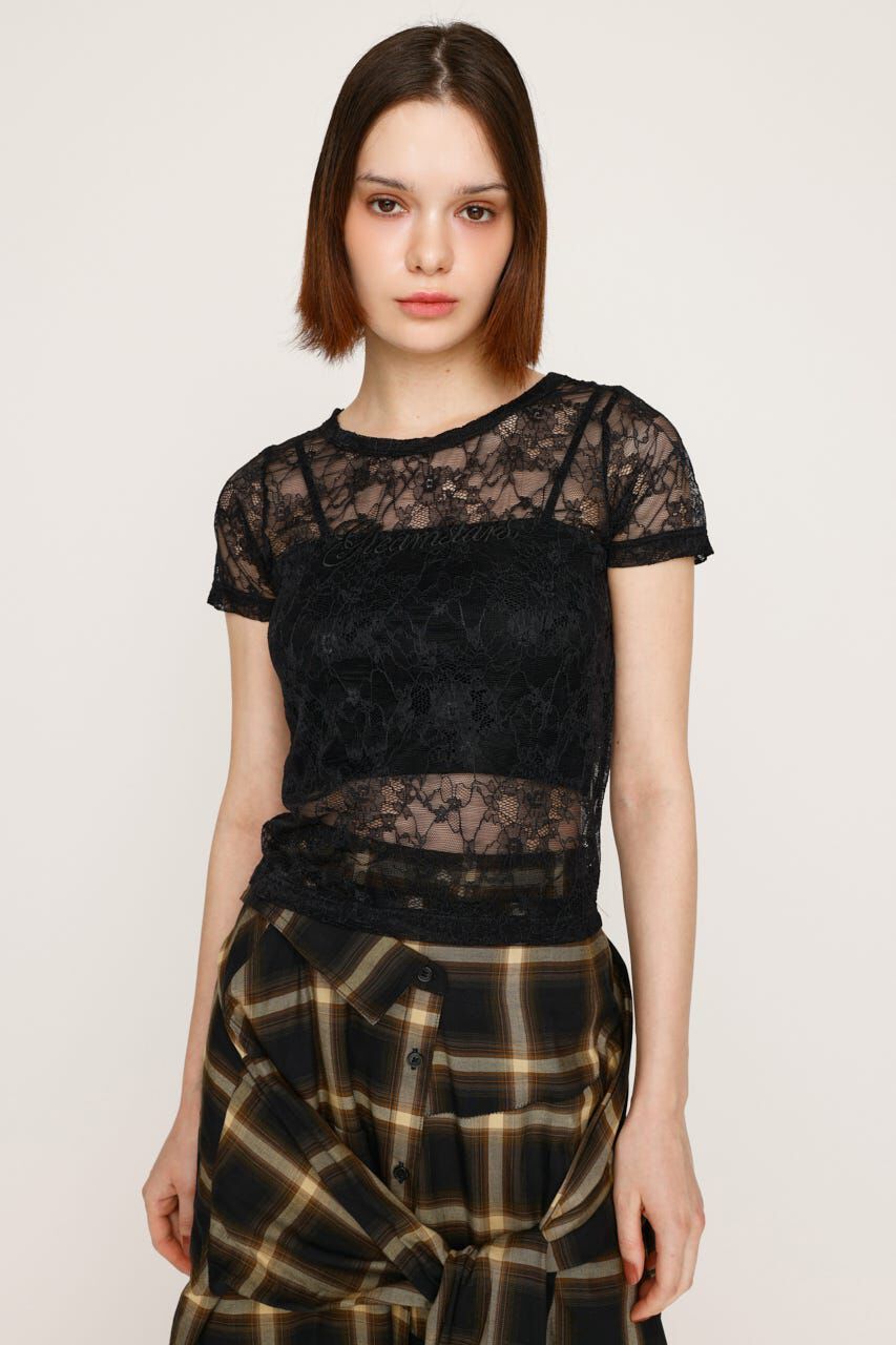 SLY「CUT LACE EMBROIDERY Tシャツ」|Tシャツ・カットソー|BLK
