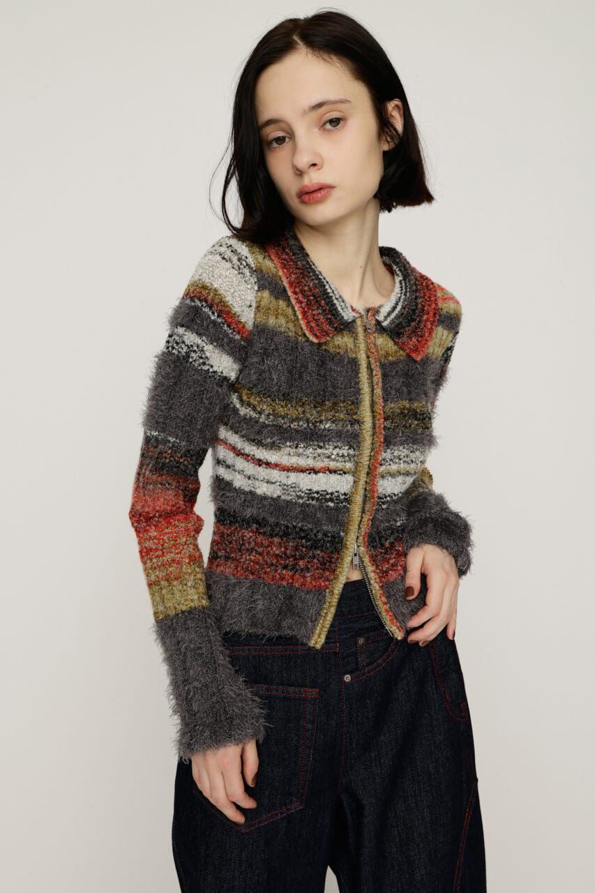 SLY「SHAGGY MIX FRONT ZIP トップス」|ニット・セーター|M/GRY7