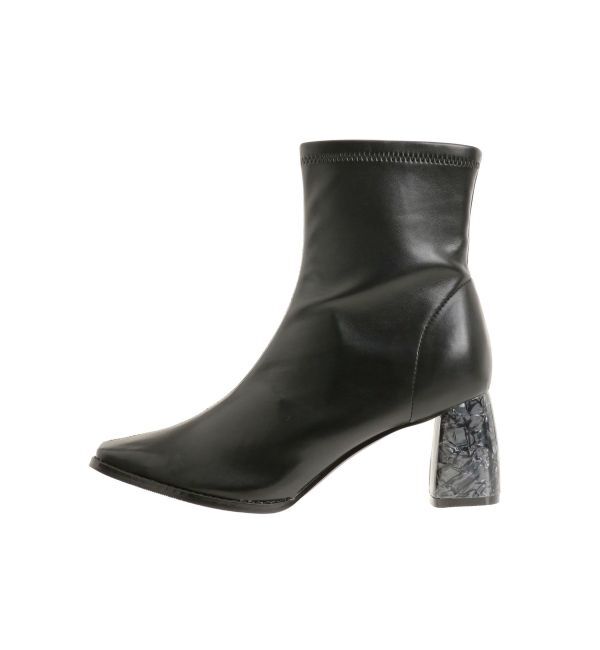 MERCURYDUO「フェイクレザースクエアトゥストレッチショートブーツ」|ショートブーツ|