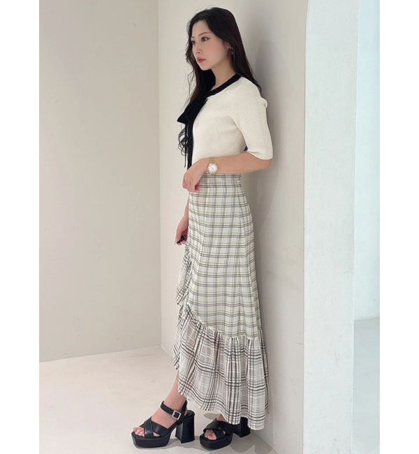 MERCURYDUO「シアーチェックイレヘムティアードスカート」|スカート|