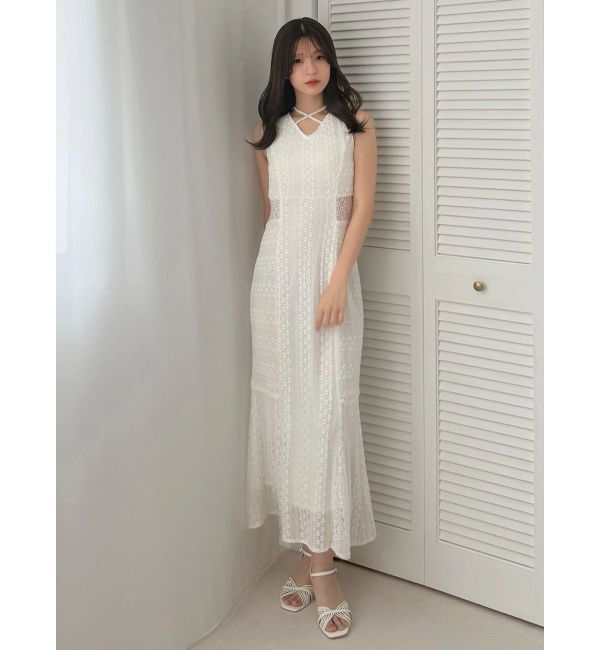MERCURYDUO「カットレースブロッキングマーメイドワンピース」|ワンピース|