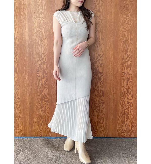LAGUNAMOON「シフォンプリーツニットドッキングワンピース」|ワンピース|