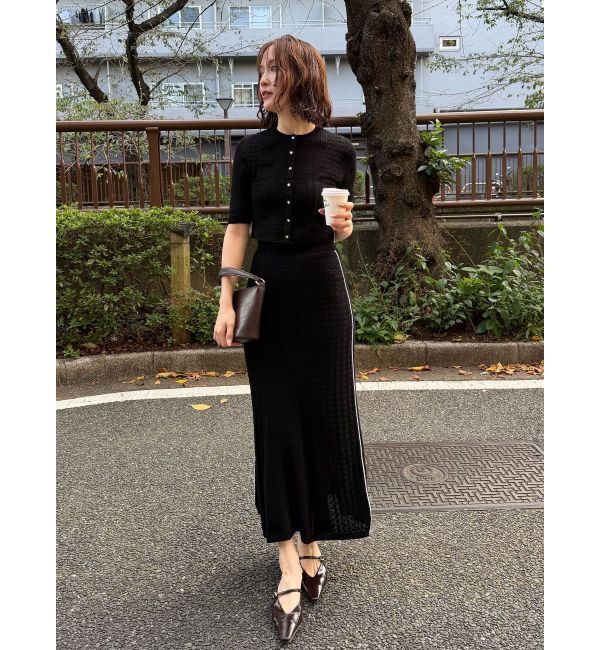 LAGUNAMOON「バイカラーサイドラインレースニットセットアップ」|ワンピース|ブラック