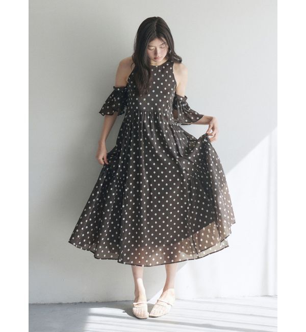 LAGUNAMOON「2WAYシアードットプリントギャザーフレアワンピース」|ワンピース|