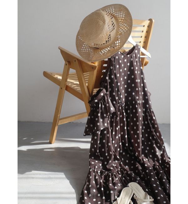 LAGUNAMOON「2WAYシアードットプリントギャザーフレアワンピース」|ワンピース|ブラウン