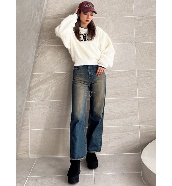 GYDA「ハイウエストSymmetryGYDA INNER RIPPEDワイドデニムパンツ」|デニム|