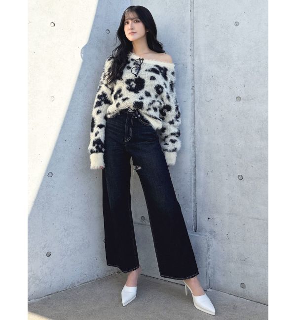 GYDA「ハイウエストSymmetryGYDA INNER RIPPEDワイドデニムパンツ」|デニム|