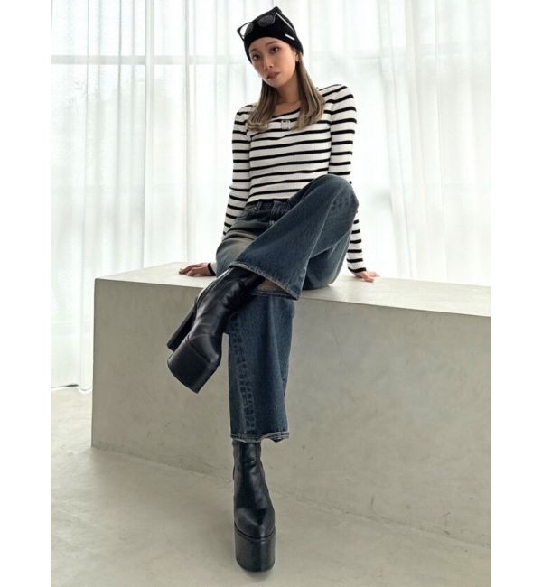 GYDA「ハイウエストSymmetryGYDA INNER RIPPEDワイドデニムパンツ」|デニム|