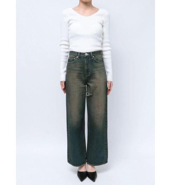 GYDA「ハイウエストSymmetryGYDA INNER RIPPEDワイドデニムパンツ」|デニム|