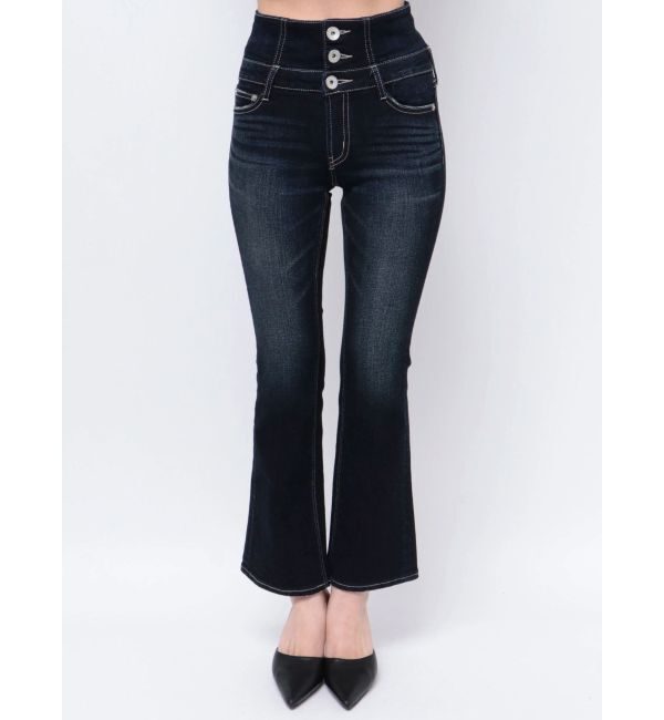 GYDA「【TINY】ハイウエストBACKクロスフレアパンツ」|デニム|