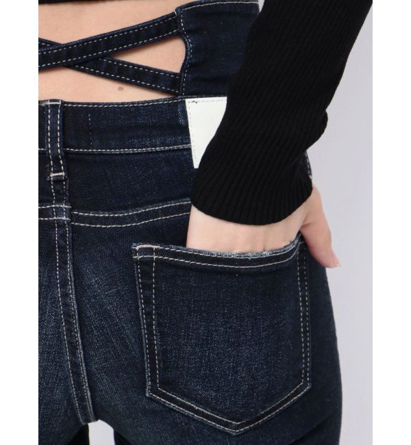 GYDA「【TINY】ハイウエストBACKクロスフレアパンツ」|デニム|